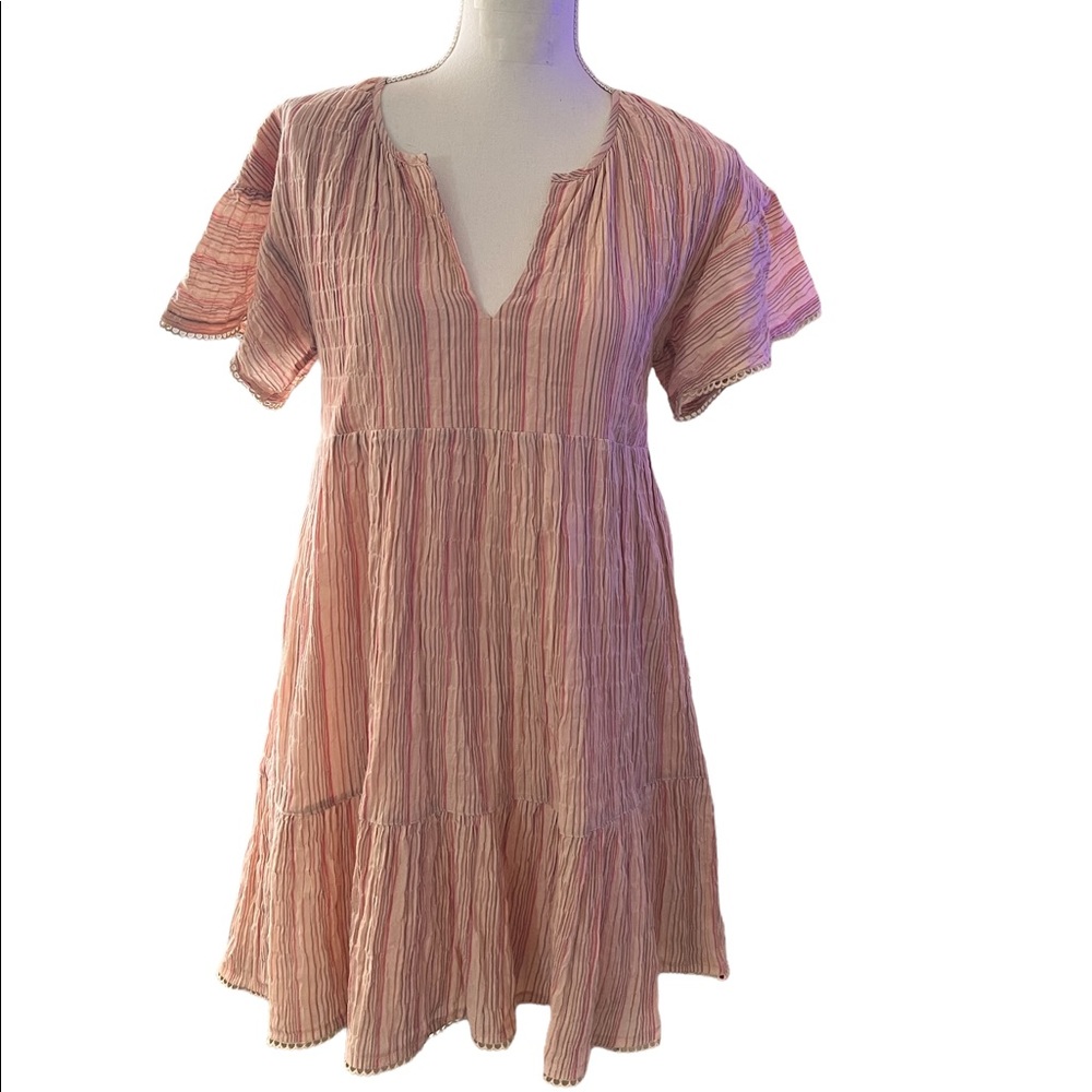 dRA Los Angeles Anthropologie Dress Striped Dress Orange Cotton Size XS Women